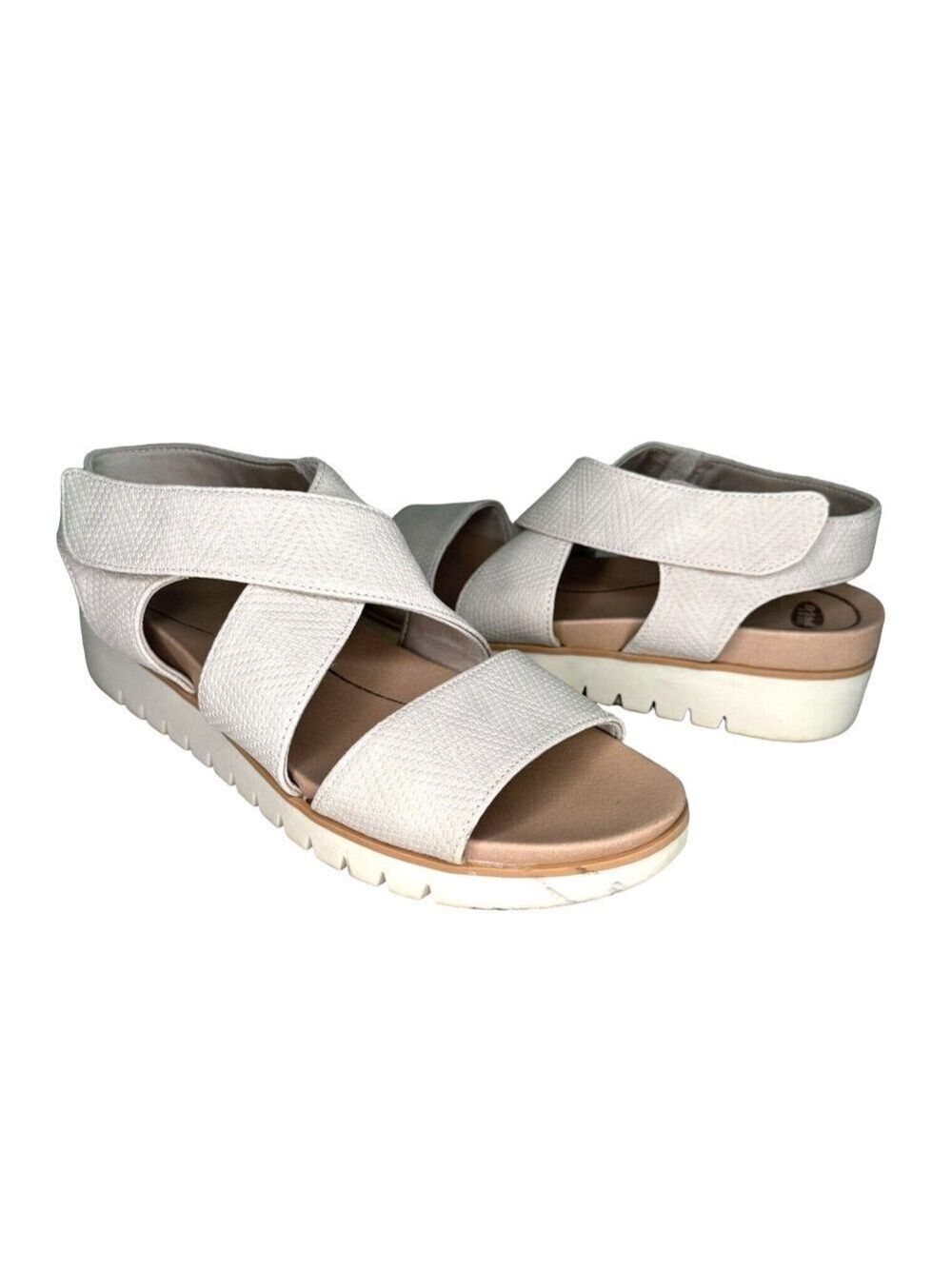 Dr. Scholls Get It Beige Cream Strappy Wedge Sandals Women's 8.5M Hook & Loop